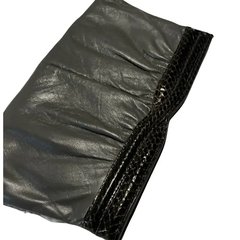 Vintage 1980s Ande Leather Clutch Shoulder Bag Gray